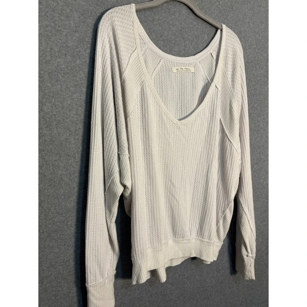 Free People We The Free Ivory‎ Thermal Top Medium Layered Waffle Boho Cozy